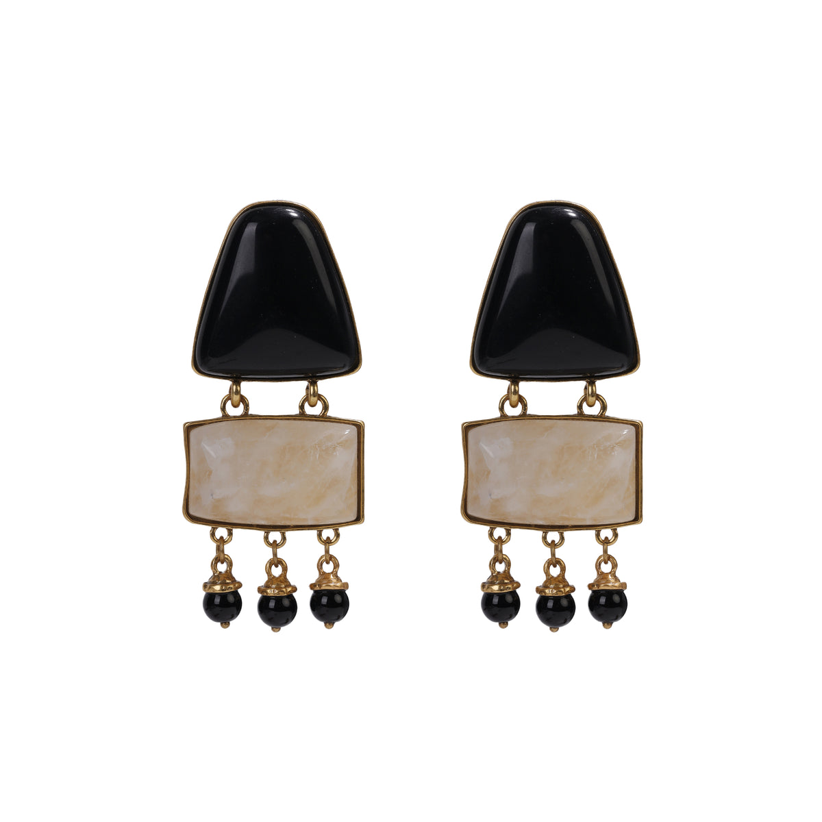 Siete Wonder - Black Geometric Chandelier Earrings