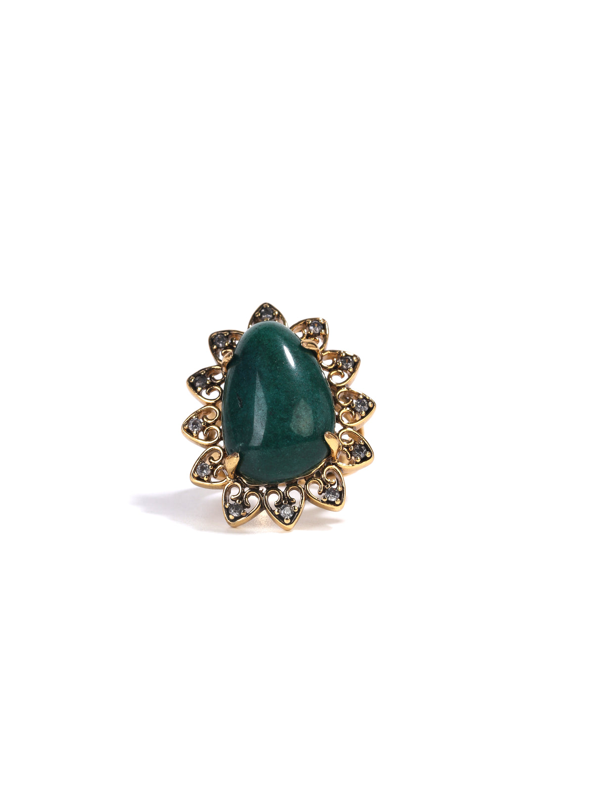 Siete Wonder - Green Teardrop Halo Ring
