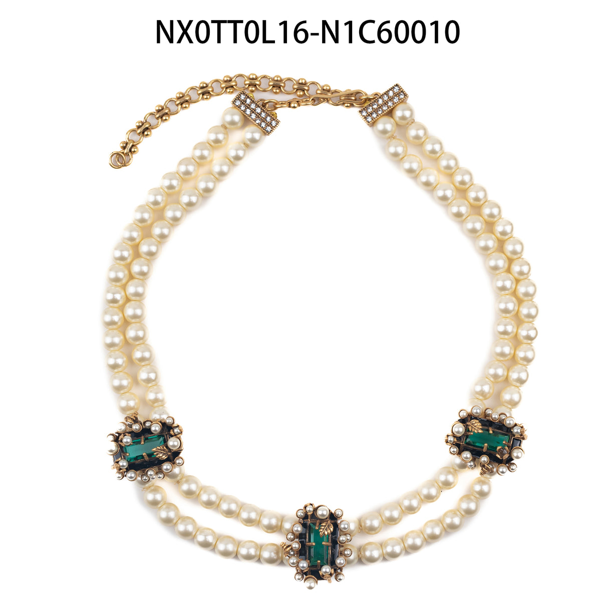 Siete Wonder - Green Crystal Three-Strand Pearl Necklace