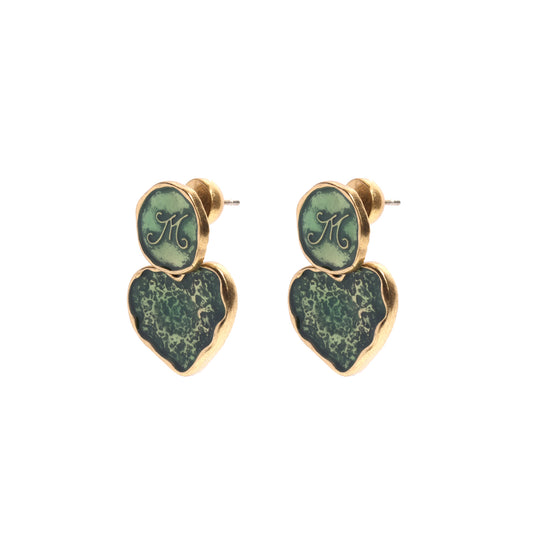 Siete Wonder - Green Enamel Heart Earrings
