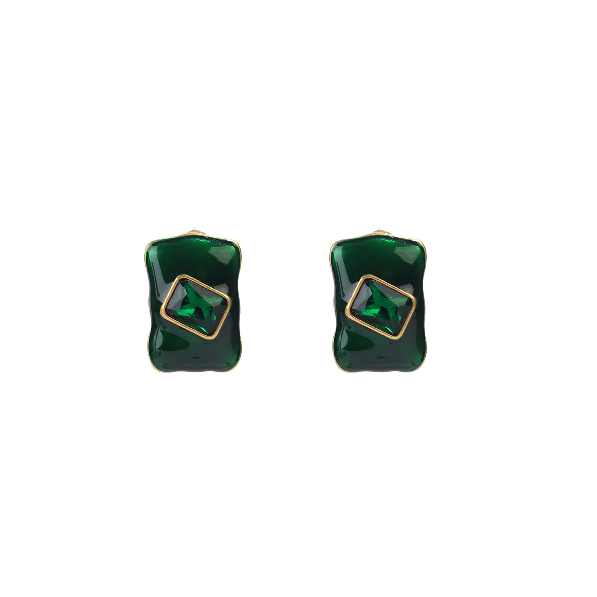 Siete Wonder - Green Rectangular Crystal Stud Earrings