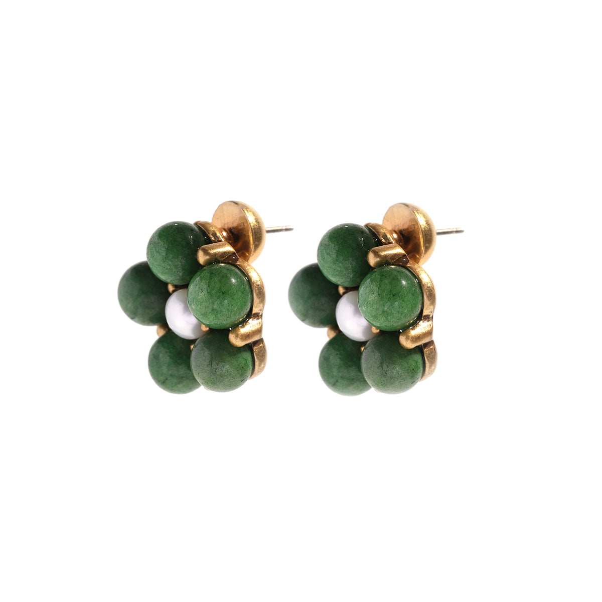 Siete Wonder - Green Pearl-Style Flower Stud Earrings
