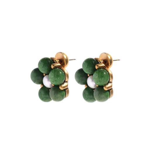 Siete Wonder - Green Pearl-Style Flower Stud Earrings