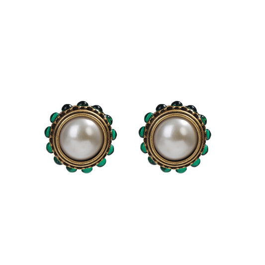 Siete Wonder - Green Pearl-Style Clip-On Earrings