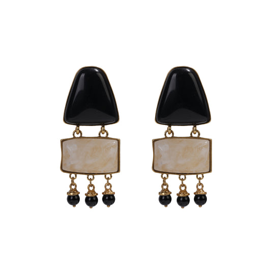 Siete Wonder - Black Geometric Chandelier Earrings