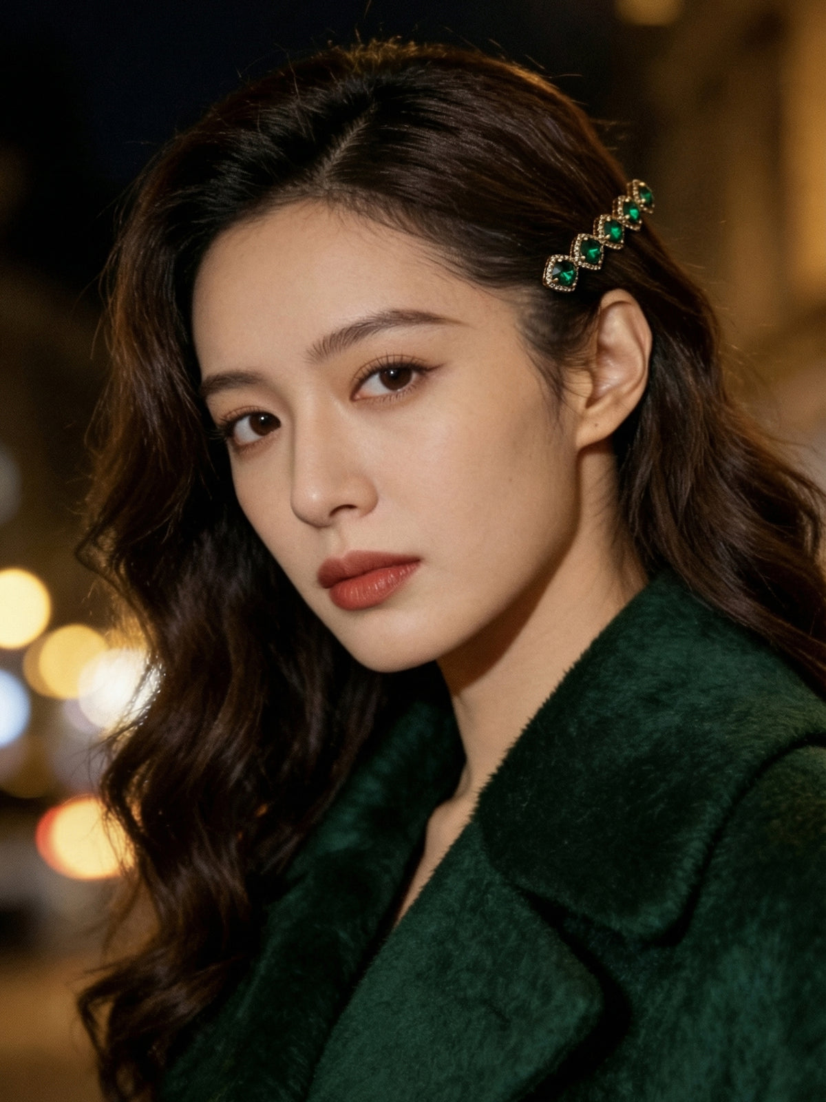 Siete Wonder - Emerald Green Crystal Hair Clip ZA163