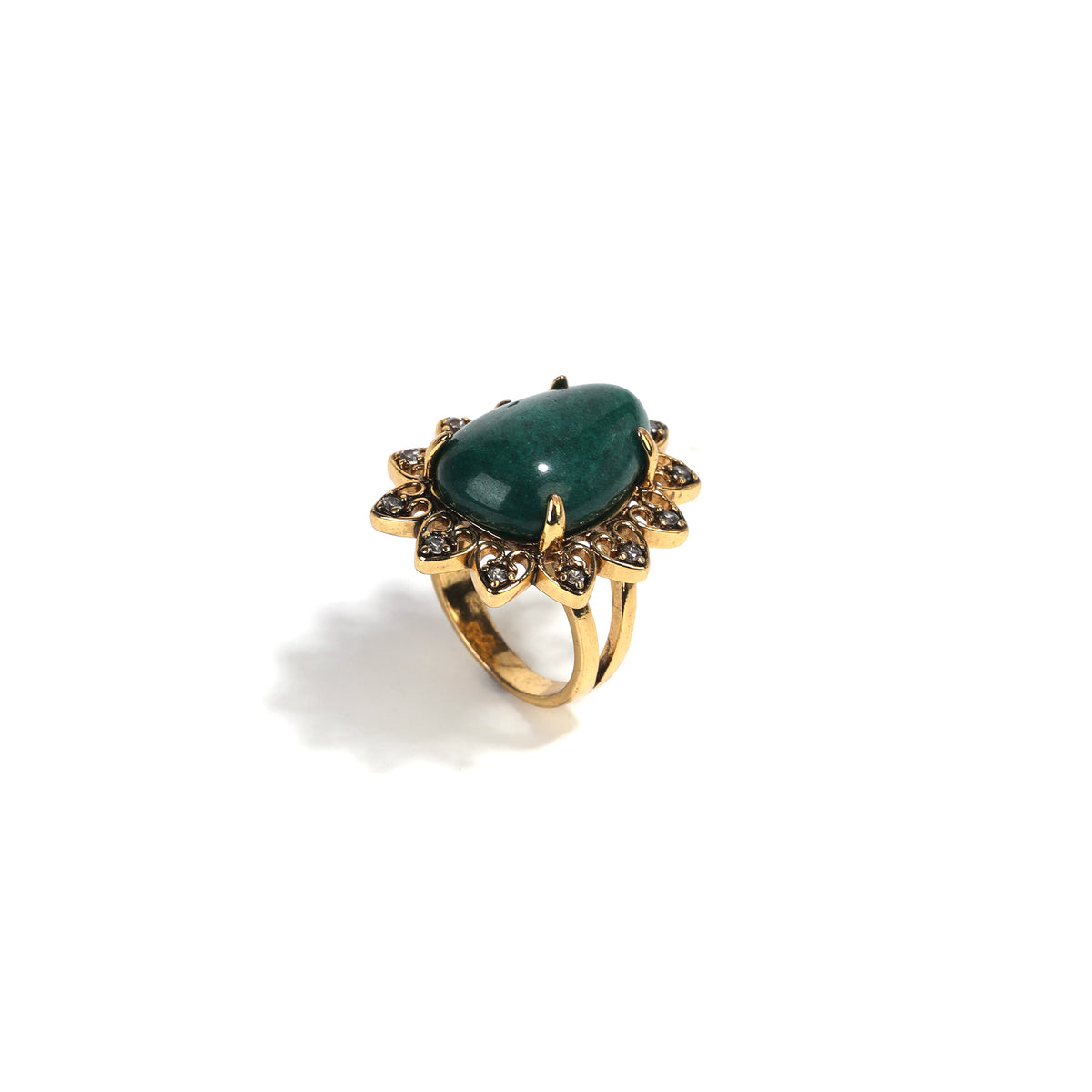 Siete Wonder - Green Teardrop Halo Ring