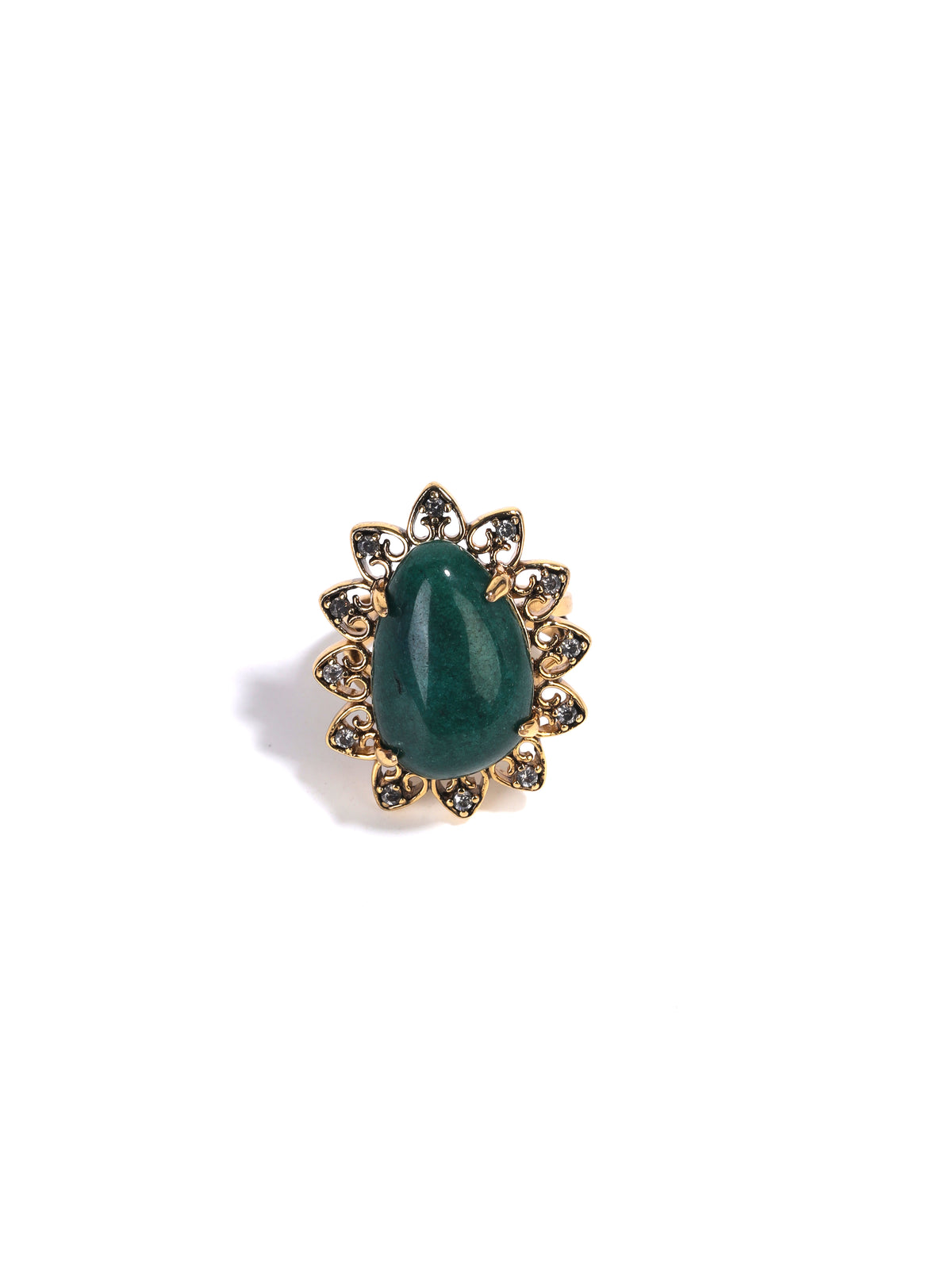 Siete Wonder - Green Teardrop Halo Ring