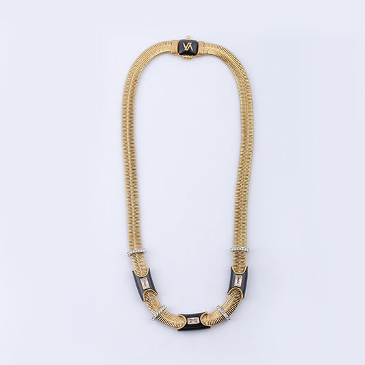 Siete Wonder - Golden Enamel Statement Necklace
