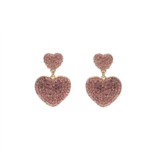 Siete Wonder - Pink Crystal Heart Drop Earrings