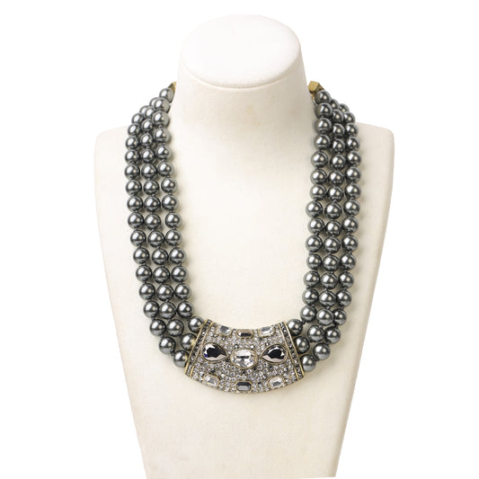 Siete Wonder - Black Beaded Crystal Bib Necklace
