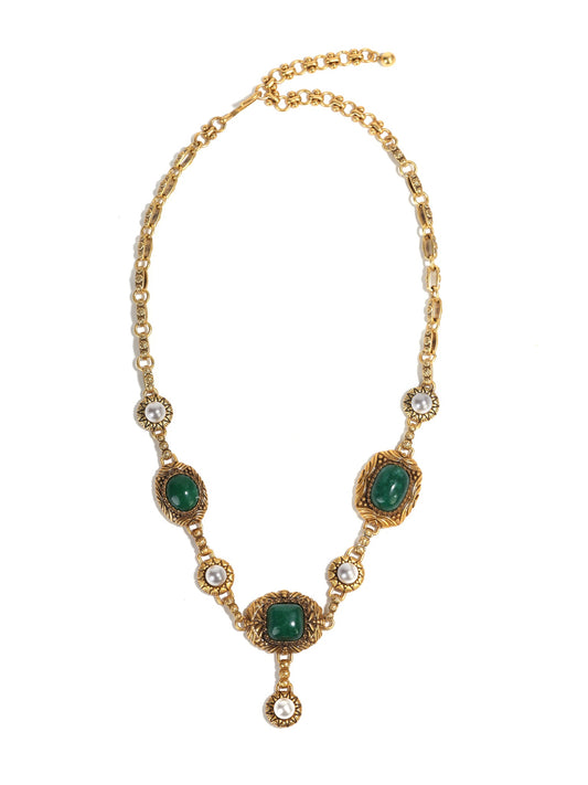 Siete wonder green crystal and pearl necklace