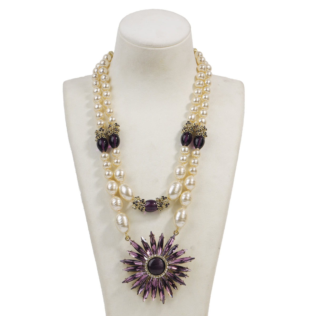 Siete Wonder - Purple Sunburst Pearl Statement Necklace