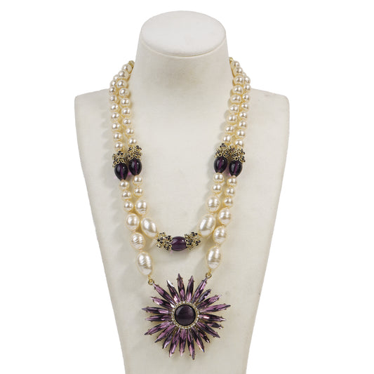 Siete Wonder - Purple Sunburst Pearl Statement Necklace