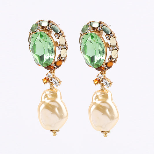 Siete Wonder - Green Crystal Pearl-Style Drop Earrings