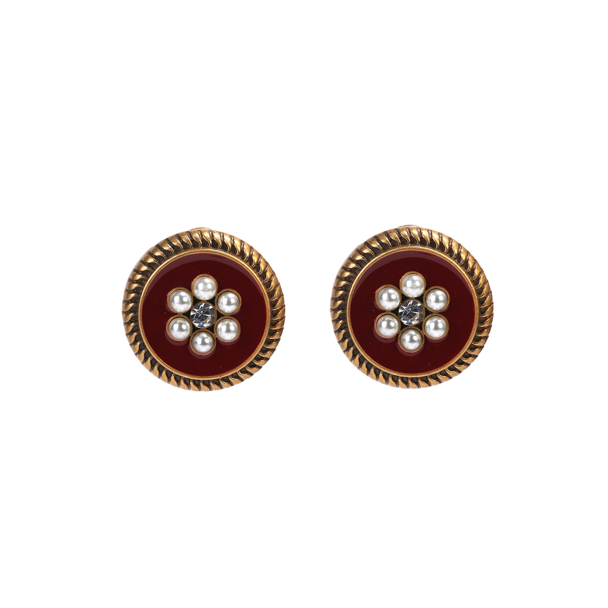 Siete Wonder - Red Enamel Pearl-Style Stud Earrings