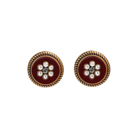 Siete Wonder - Red Enamel Pearl-Style Stud Earrings