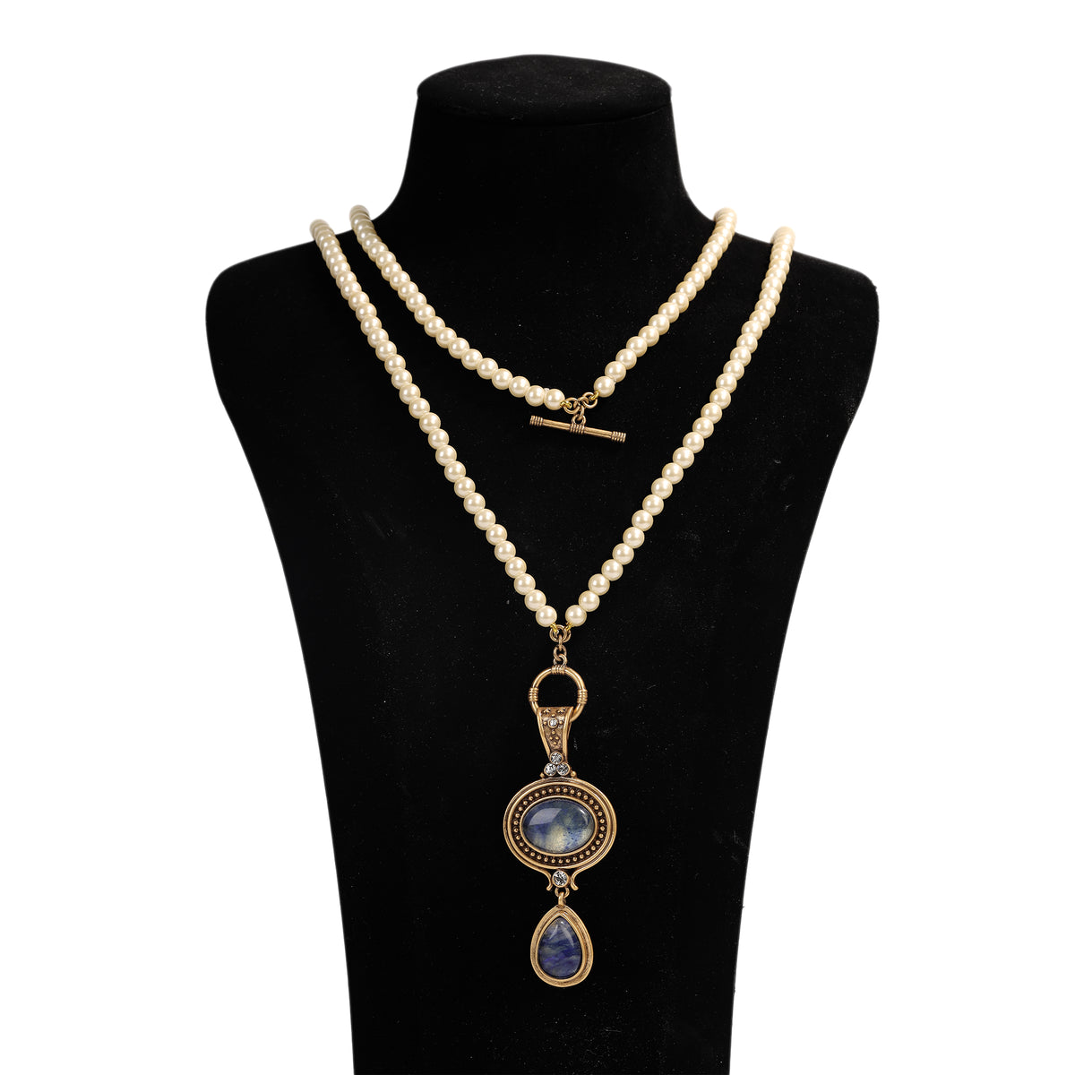 Siete Wonder - Blue Cat-Eye and Pearl Necklace ZA051
