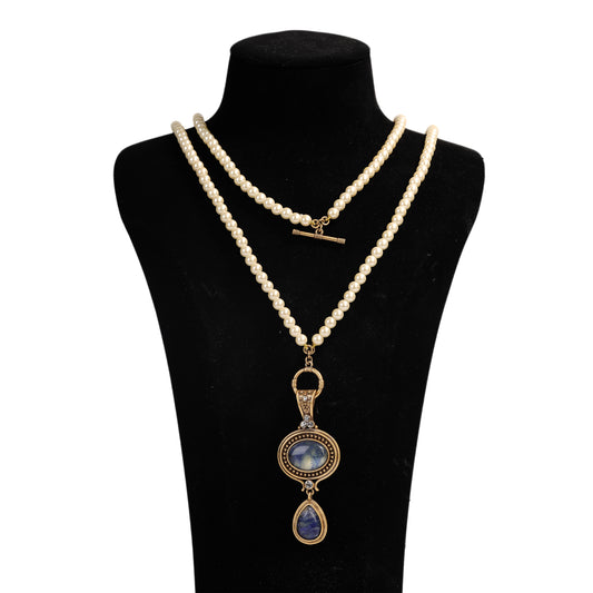 Siete Wonder - Blue Cat-Eye and Pearl Necklace ZA051