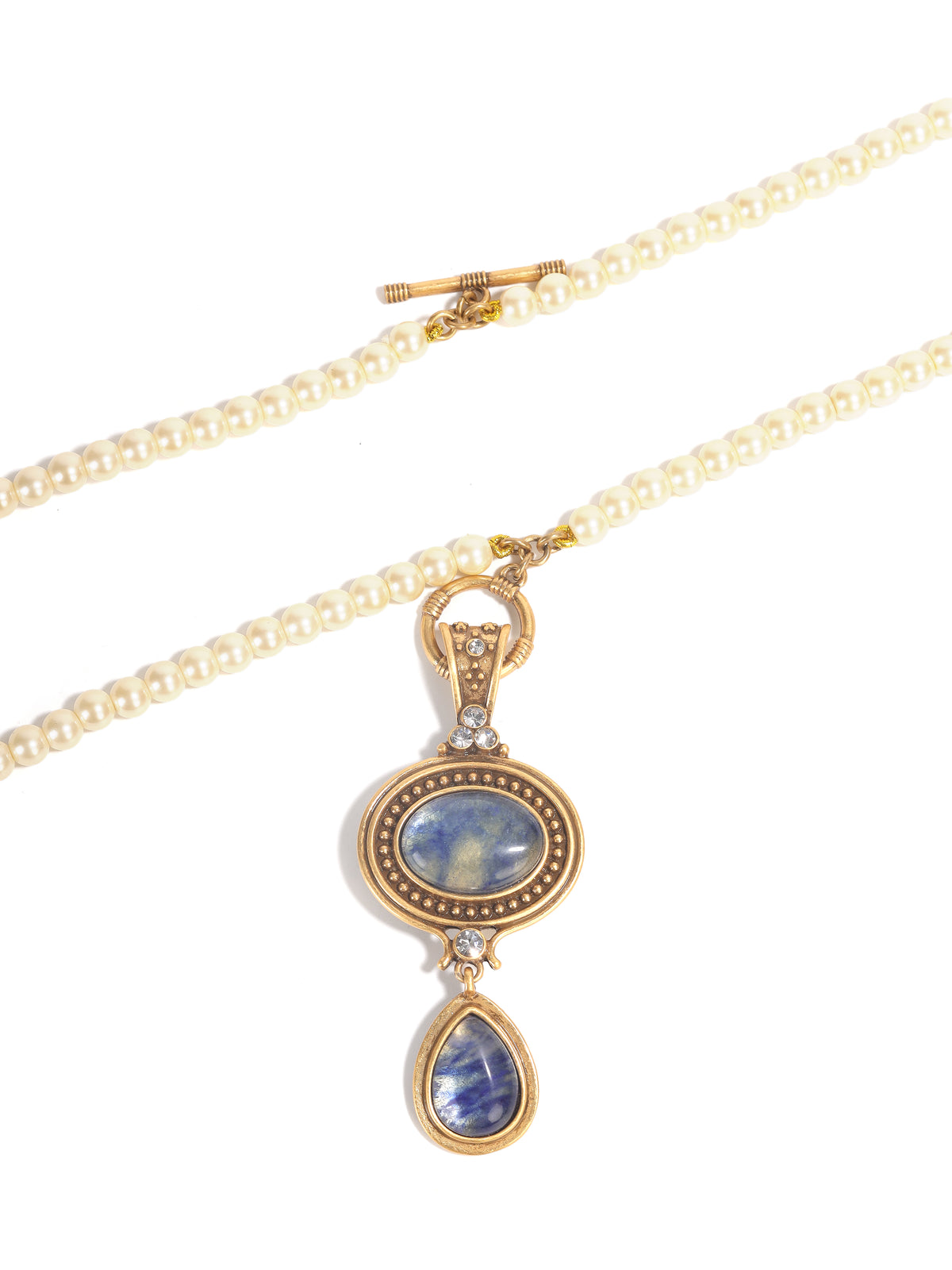Siete Wonder - Blue Cat-Eye and Pearl Necklace ZA051