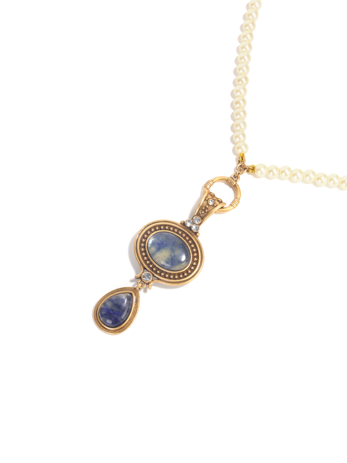 Siete Wonder - Blue Cat-Eye and Pearl Necklace ZA051