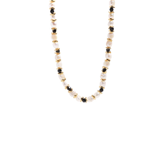Siete Wonder - Black Crystal and Baroque Pearl Necklace
