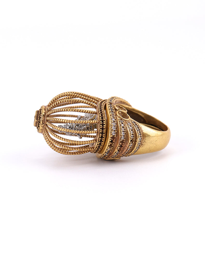 Birdcage statement ring side view