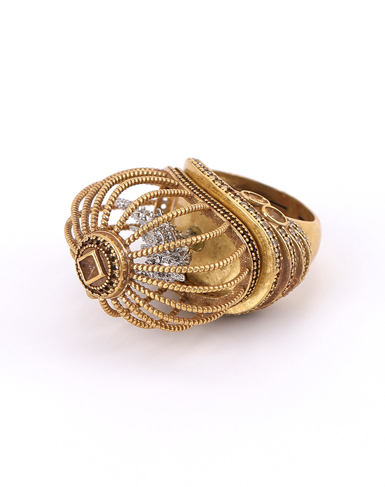 Birdcage statement ring angled view