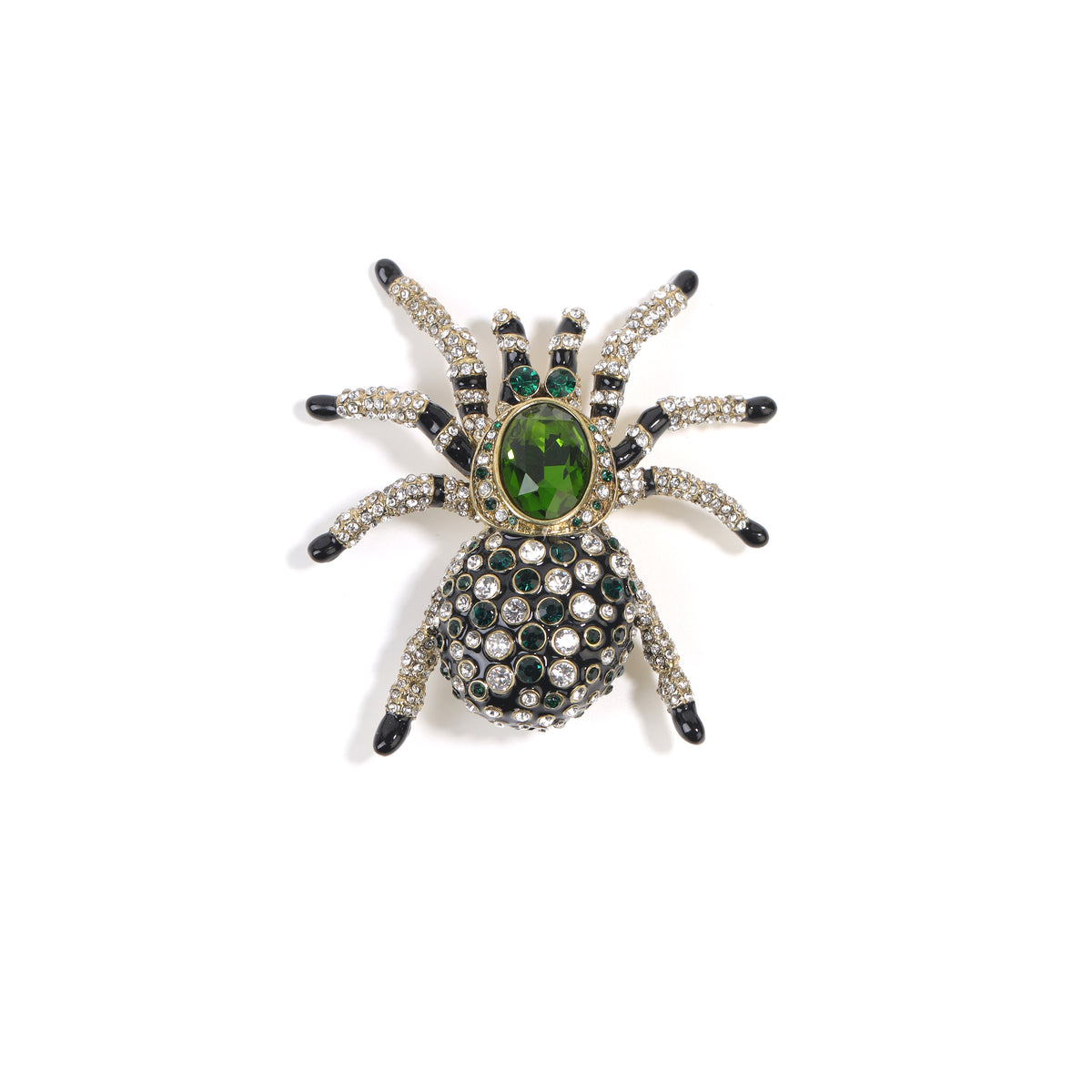 Siete Wonder green spider brooch with green and clear stones