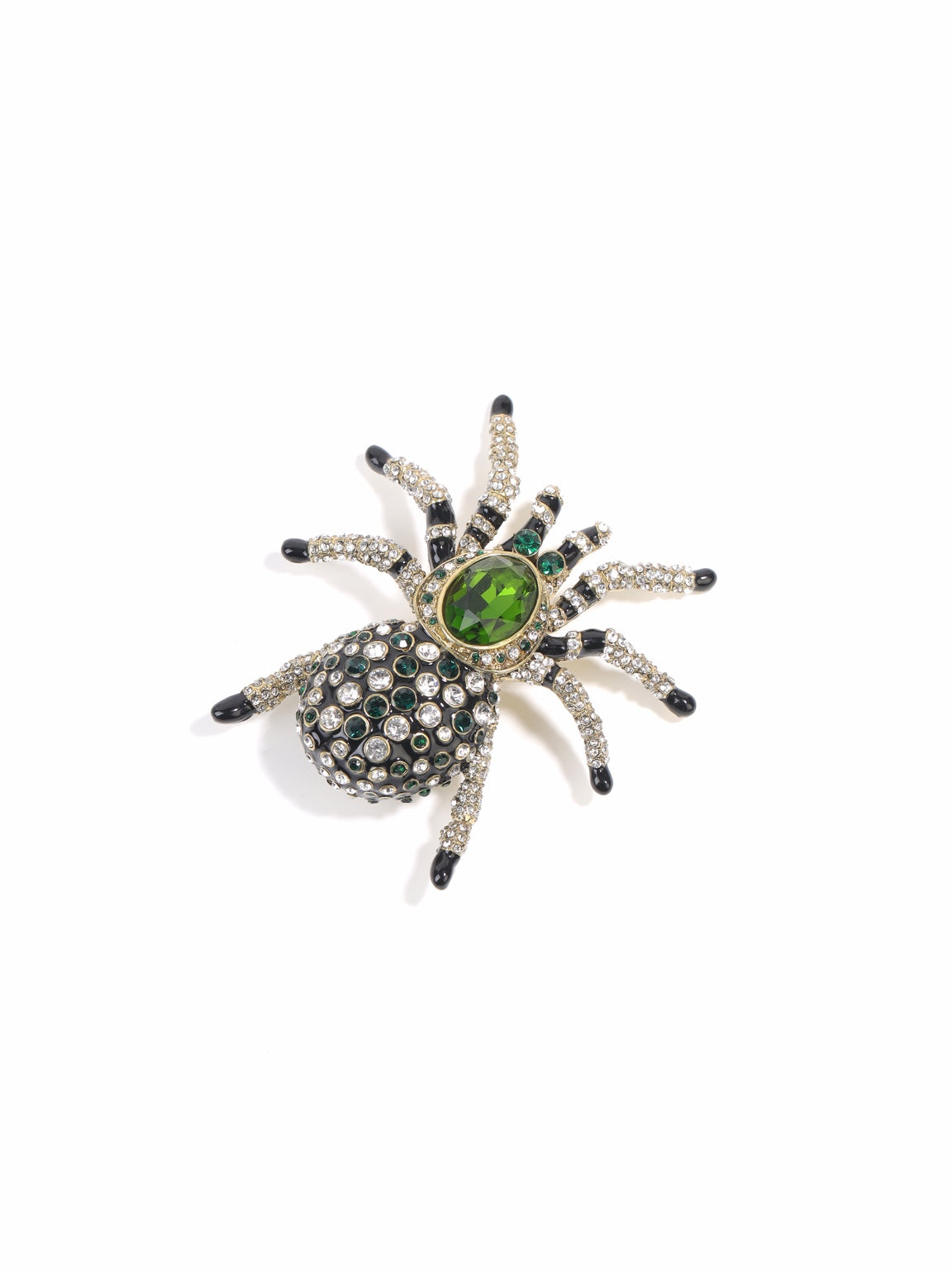 Siete Wonder green spider brooch with green and clear stones
