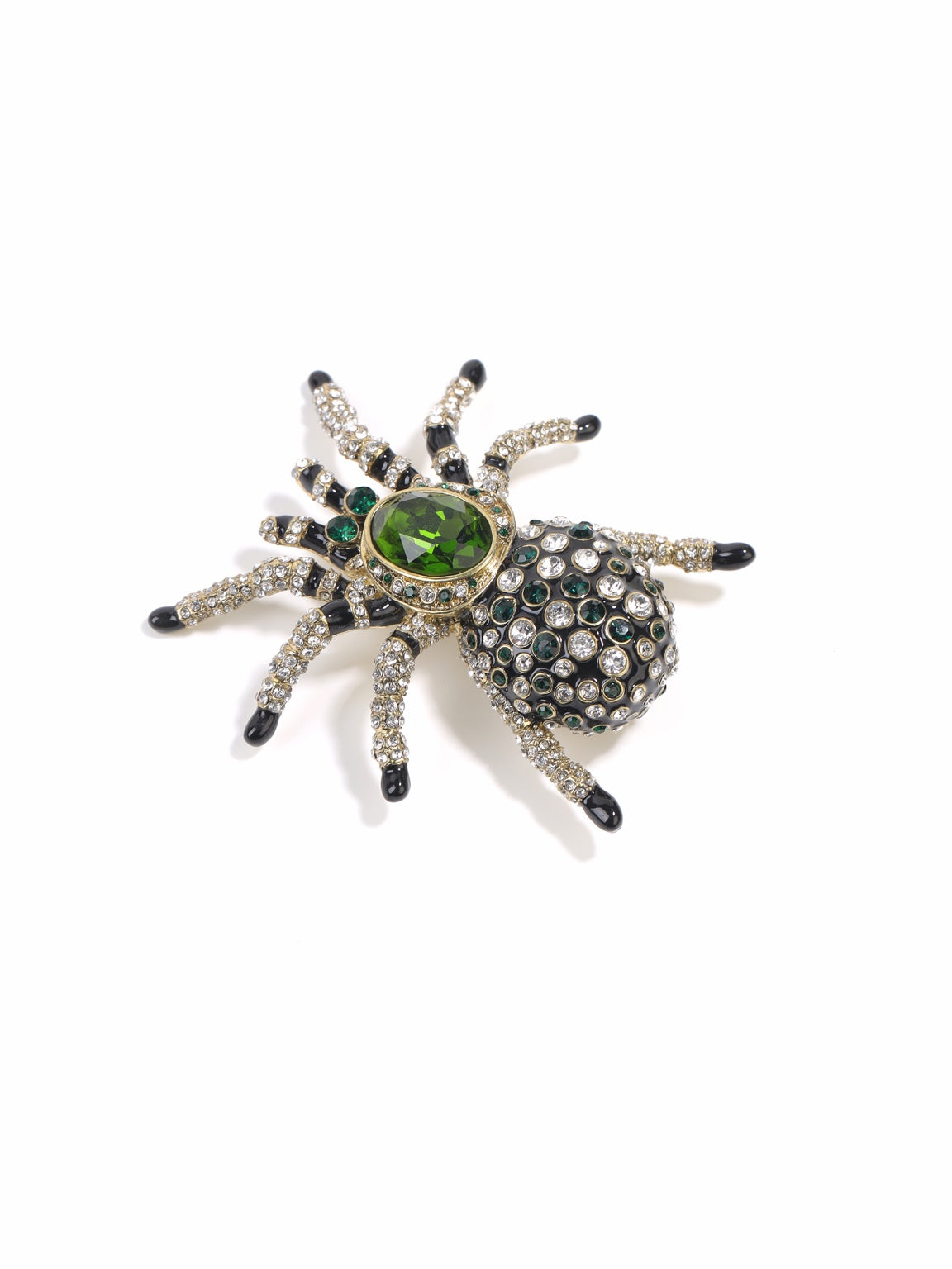 Siete Wonder green spider brooch with green and clear stones